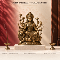 Bhavani dhoop for Durga puja, lit beside a brass Maa Durga idol
