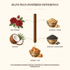 Hanuman puja-inspired offerings illustrated around Bajrang dhoop: red flowers, chana, coconut, black gram and jaggery