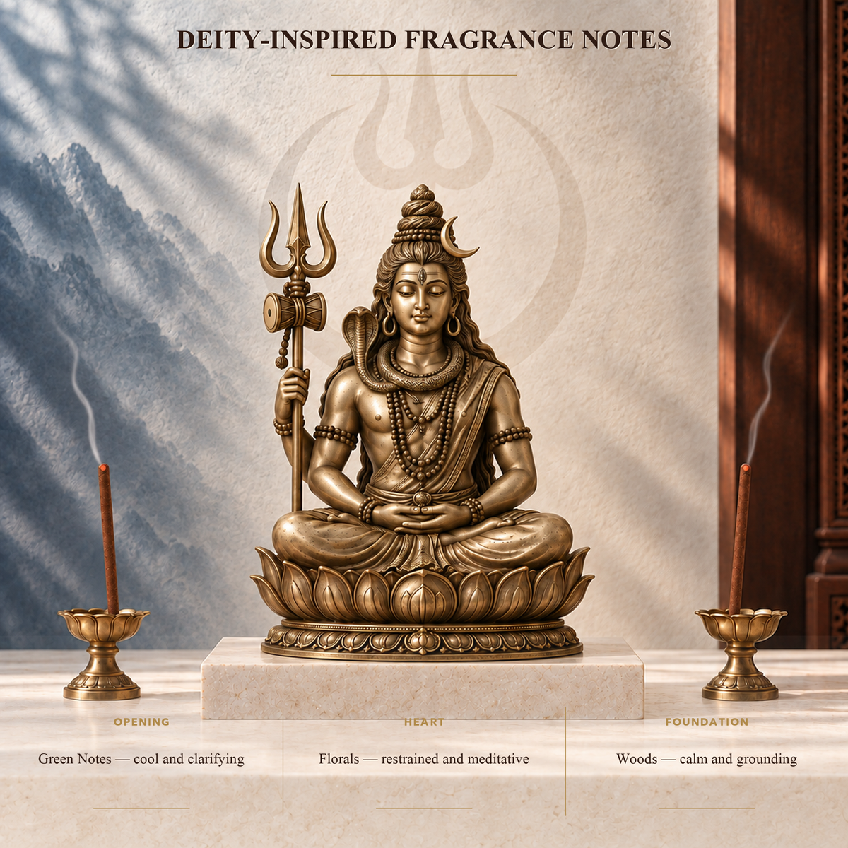 Kailash dhoop for Shiva puja, lit beside a brass Shiva idol