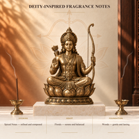 Raghav dhoop for Ram puja, lit beside a brass Shri Ram idol