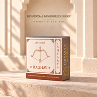 Raghav bambooless dhoop box with holder, 45 sticks (6mm), 30 sticks (12mm)