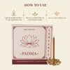 How to light Padma bambooless dhoop: light the tip, blow out the flame, place it in the holder