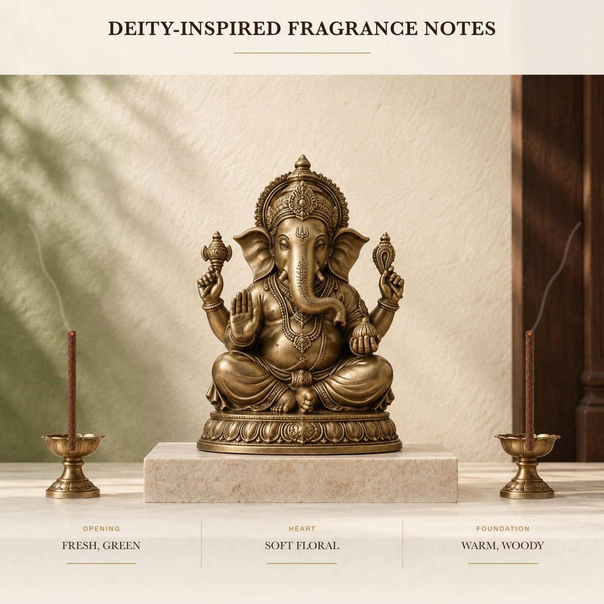 Vinayak dhoop for Ganesh puja, lit beside a brass Ganesha idol