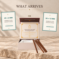 Madhav bambooless dhoop box contents: 45 sticks of 6 mm or 30 sticks of 12 mm, holder included